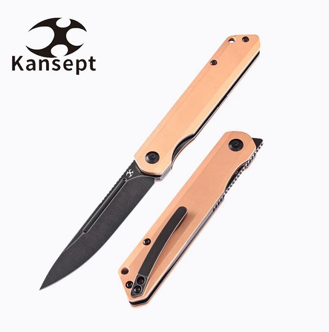 Kansept Prickle Flipper Folding Knife, CPM S35VN, Copper Handle, K1012C1