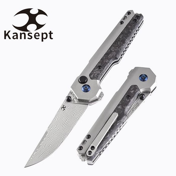 Kansept EDC Tactical Folding Knife, Damascus Steel, Titanium/Shred Carbon Fiber, K2009A3 - Click Image to Close