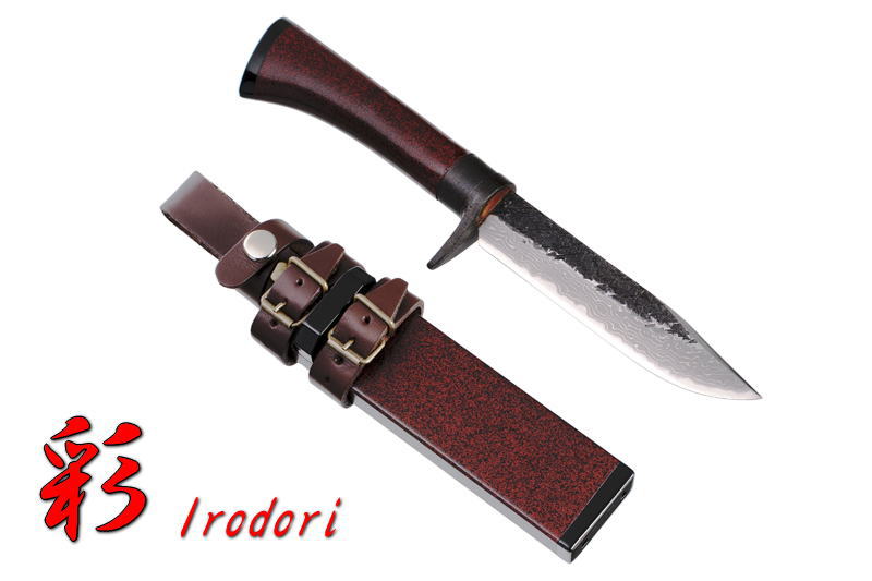 Kanetsune Irodori Fixed Blade Knife, Blue Steel Damascus, KB-207