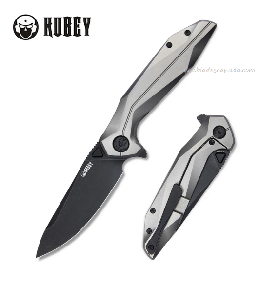 Kubey Nova Flipper Framelock Knife, 14C28N Black, Titanium Grey, KB235E
