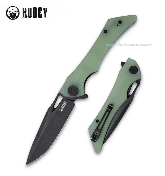 Kubey Raven Flipper Folding Knife, AUS 10 Black SW, G10 Jade, KB245G