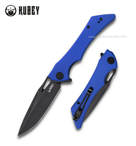 Kubey Raven Flipper Folding Knife, AUS 10 Black SW, G10 Blue, KB245H