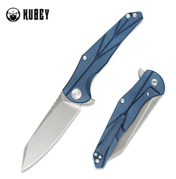 Kubey Peacewalker Flipper Framelock Knife, M390, Titanium Blue, KB252B