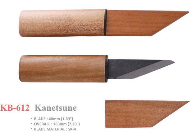 Kanetsune Mini Fixed Knife, SK-4 Carbon, Cherry Wood Cap, KB-612