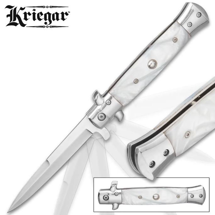 Krieger White Stiletto Style Folding Knife, Assisted Opening, KG222