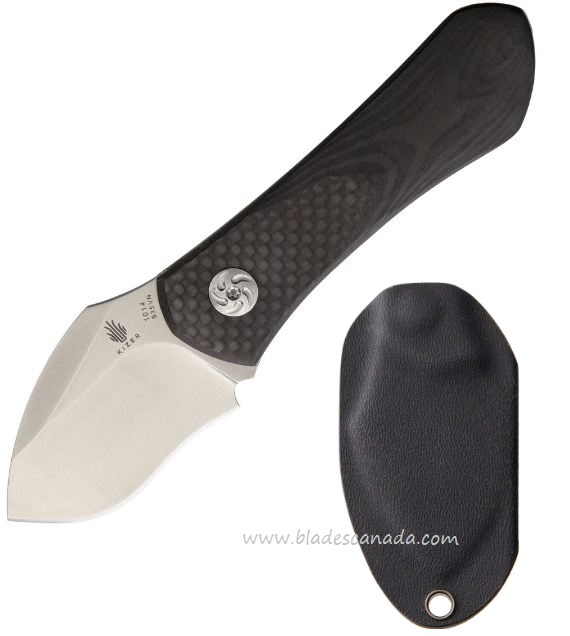 Kizer Thumbper Long Mini Fixed Blade Knife, CPM S35VN, Carbon Fiber, Kydex Sheath, 1014