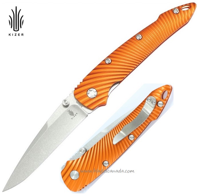 Kizer 4419A1 Folding Knife, S35VN Stonewash, Aluminum Orange
