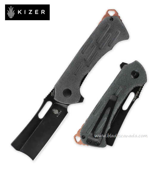 Kizer D.O.C.K. Quatch Cleaver Flipper Folding Knife, N690 Black, Micarta Black,