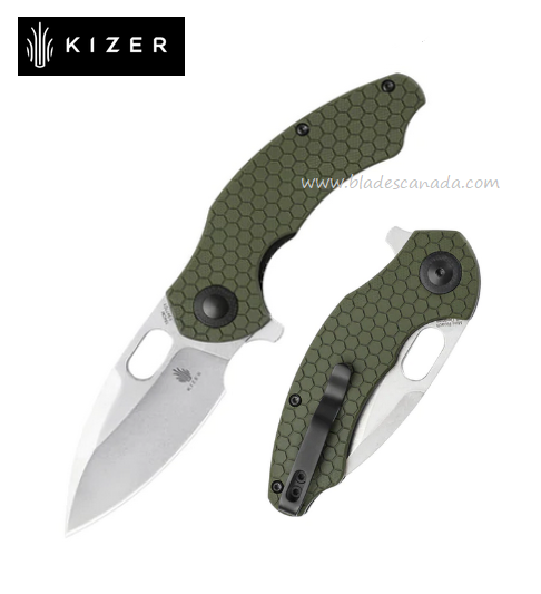 Kizer Mini Roach Flipper Folding Knife, 154CM, G10 Green, V3477C1