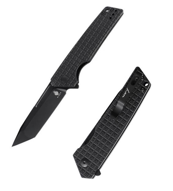 Kizer Vanguard Lan Flipper Folding Knife, N690 Tanto, G10 Black, V4577N1