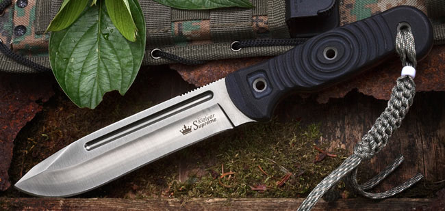 Kizlyar Maximus Fixed Blade Knife, D2 Satin, MOLLE Sheath, KK0020