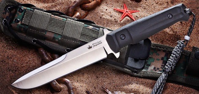 Kizlyar Trident Fixed Blade Knife, D2 Satin, w/MOLLE Sheath, KK0216