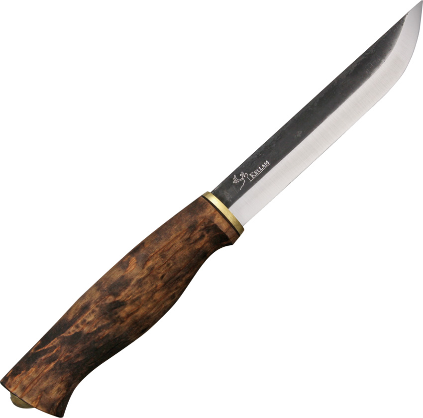 Kellam KPR5 Puukko Fixed Blade Knife, Curly Birch, Leather Sheath
