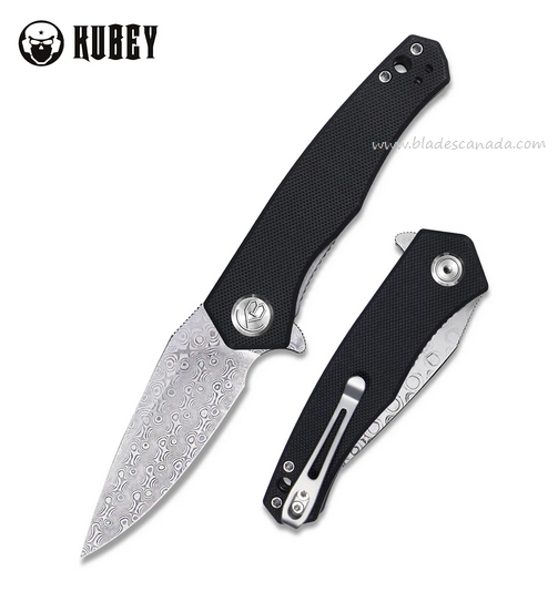 Kubey Cadmus Flipper Folding Knife, Damascus, G10 Black, KU055E
