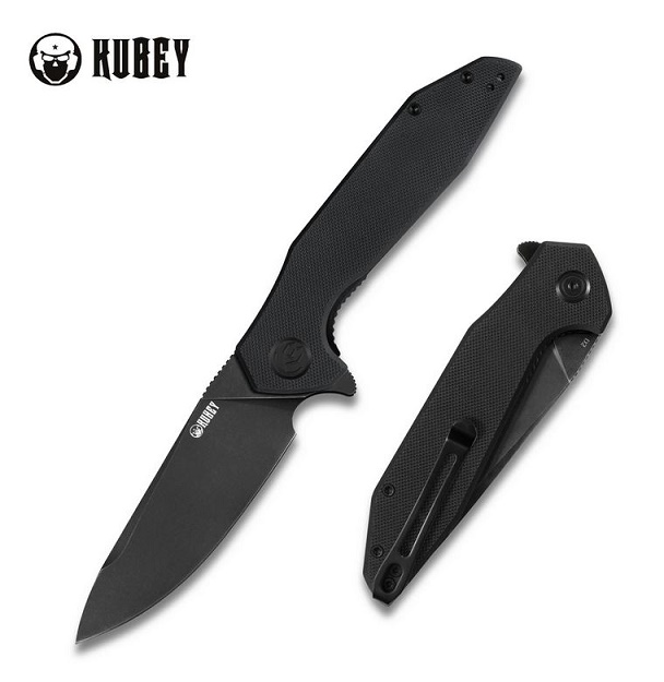 Kubey Nova Flipper Folding Knife, D2 Black, G10 Black, KU117B