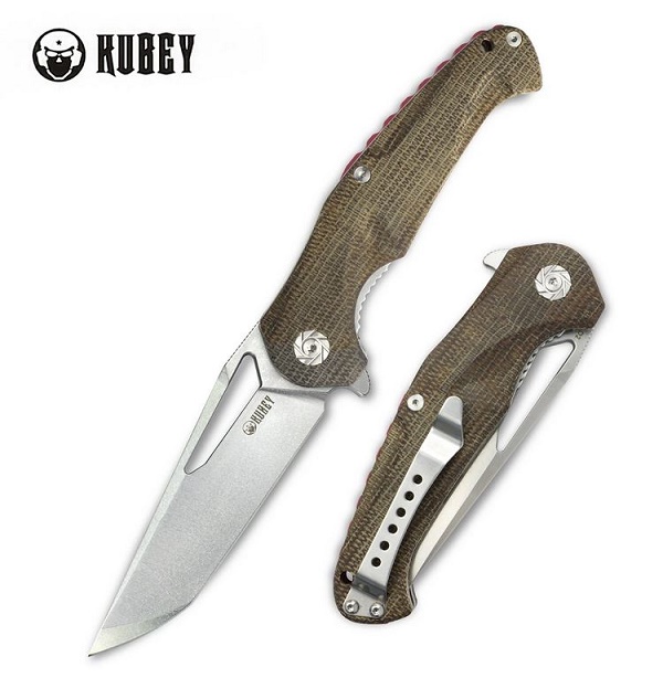 Kubey Dugu Flipper Folding Knife, D2 Steel, Micarta Handle, KU210D