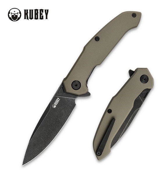 Kubey Victory Flipper Folding Knife, AUS 10 Darkwash, G10 Tan, KU219C