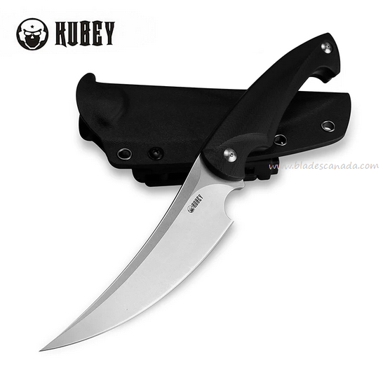 Kubey Scimitar Fixed Blade Knife, D2 SW, G10 Black, Kydex Sheath, KU231A