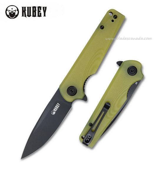 Kubey Wolverine Flipper Folding Knife, D2 Black SW, G10 Translucent Yellow, KU233D