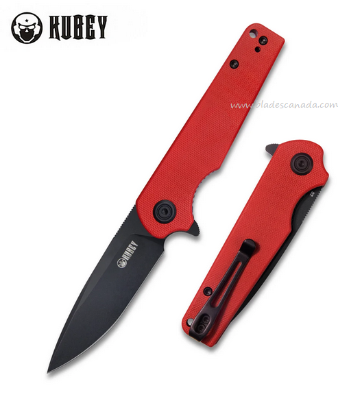 Kubey Wolverine Flipper Folding Knife, D2 Black SW, G10 Red, KU233E