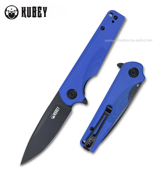 Kubey Wolverine Flipper Folding Knife, D2 Black SW, G10 Blue, KU233F