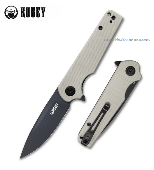 Kubey Wolverine Flipper Folding Knife, D2 Black SW, G10 Ivory, KU233G