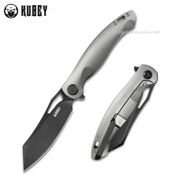 Kubey Drake Flipper Framelock Knife, CPM S90V Darkwashed, Titanium, KB246C