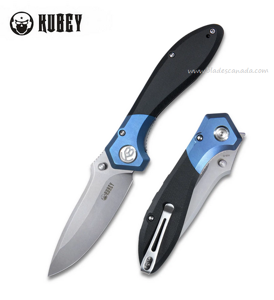 Kubey Ruckus Folding Knife, AUS 10, G10/Titanium Blue, KU314A