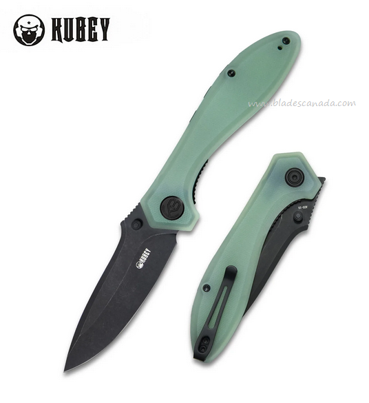 Kubey Ruckus Folding Knife, AUS10 Black SW, G10 Jade, KU314C