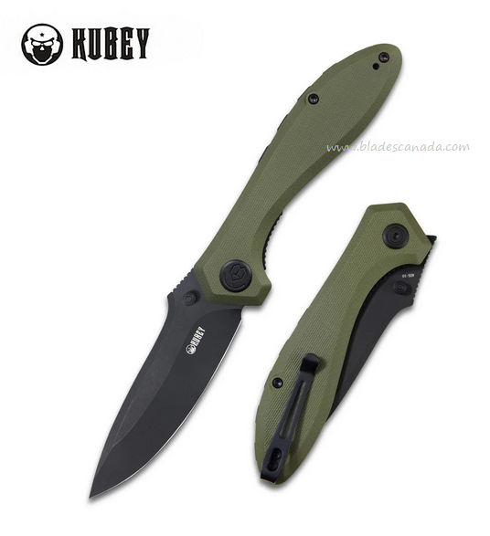 Kubey Ruckus Folding Knife, AUS10 Black SW, G10 OD Green, KU314G