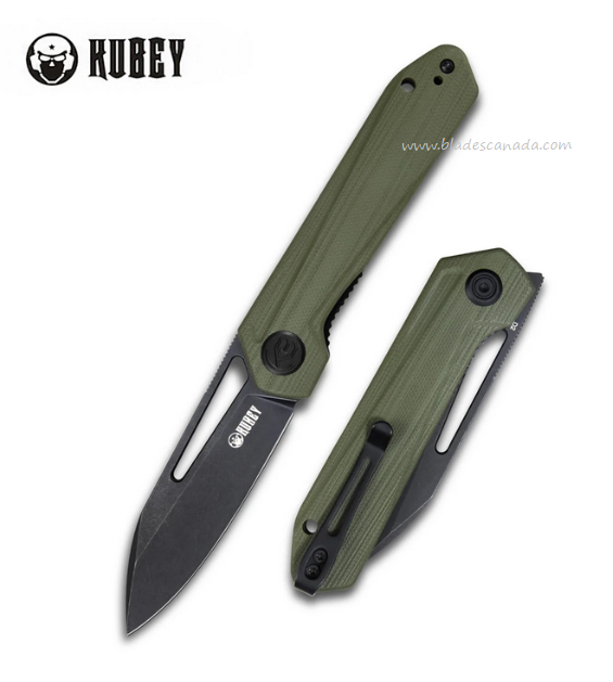 Kubey Royal Folding Knife, D2 Black SW, G10 Green, KU321F