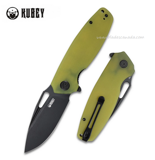 Kubey Tityus Flipper Folding Knife, D2 Black SW, G10 Translucent Yellow, KU322G