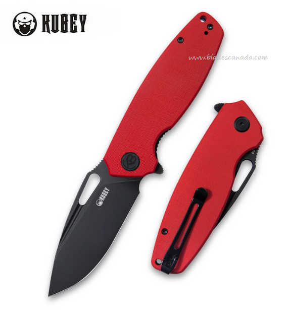 Kubey Tityus Flipper Folding Knife, D2 Black SW, G10 Red, KU322J