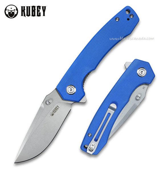 Kubey Calyce Flipper Folding Knife, D2 Steel, G10 Blue, KU901B
