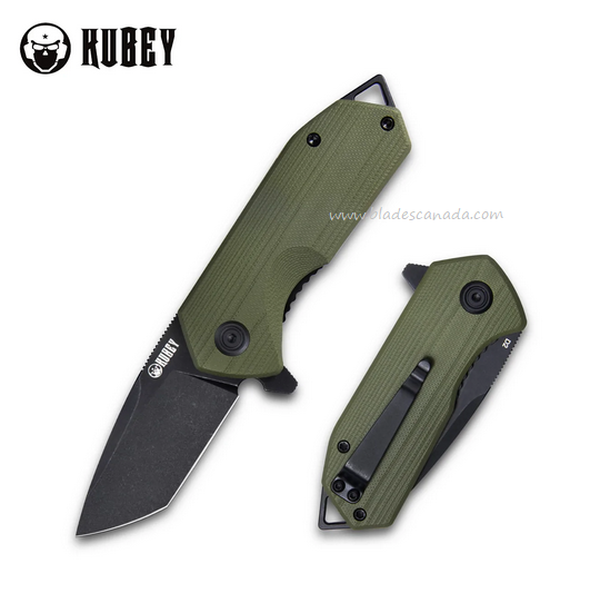 Kubey Campe Flipper Folding Knife, D2 Black SW, G10 Green, KU203H