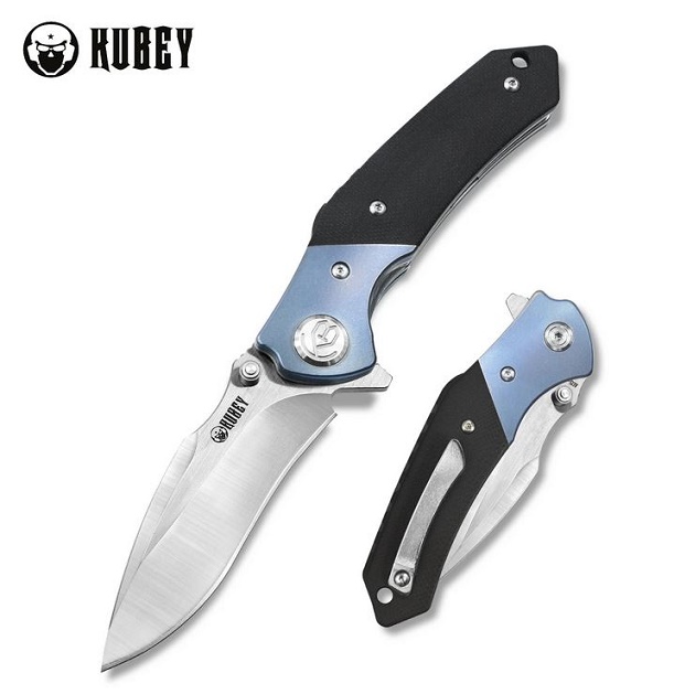 Kubey Spear Flipper Folding Knife, AUS 10, Titanium/G10, KB163B