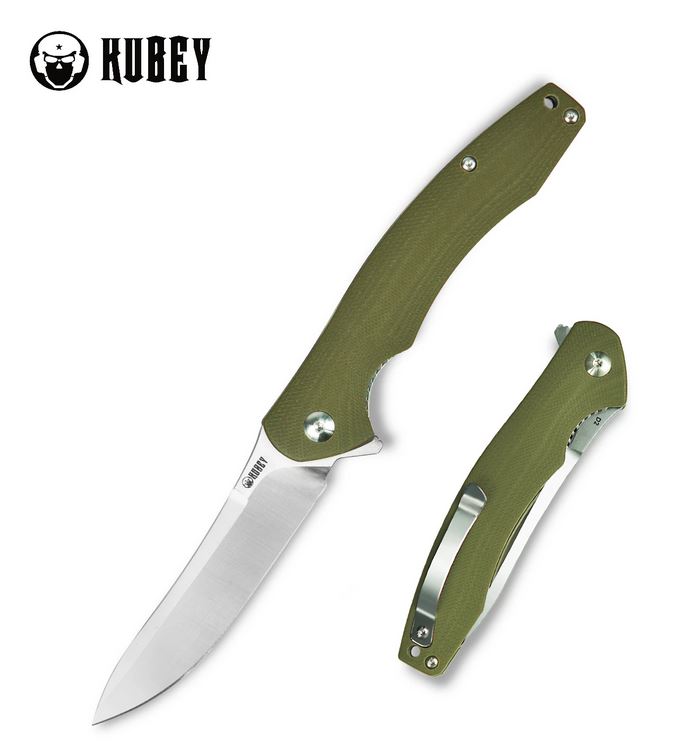 Kubey Pretender Flipper Folding Knife, D2 Steel, G10 OD Green, KU178 - Click Image to Close