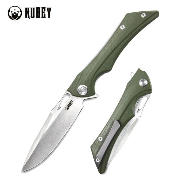 Kubey Raven Flipper Folding Knife, AUS 10, G10 OD Green, KU245B