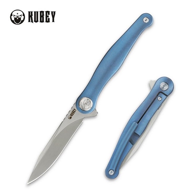 Kubey Sirena Slim EDC Flipper Framelock Knife, AUS 10, Titanium Blue, KB283B