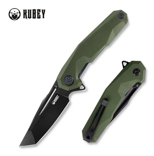 Kubey Carve Flipper Folding Knife, D2 Black Tanto, G10 Green, KB237B - Click Image to Close