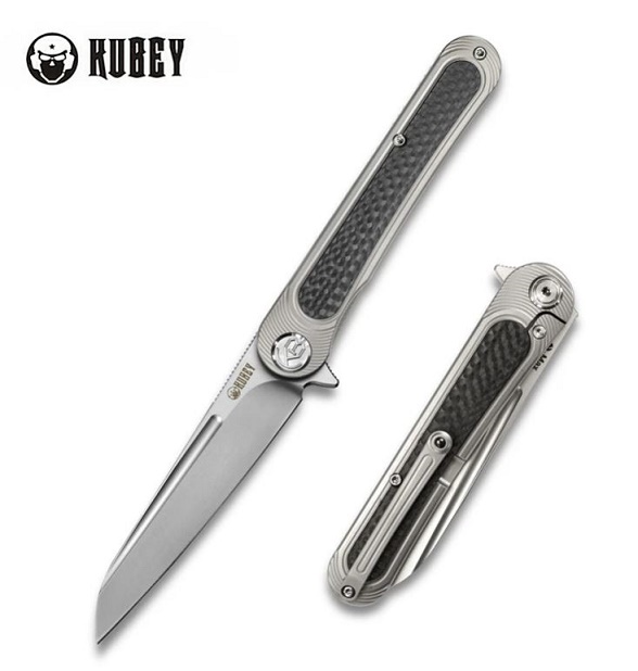 Kubey Dandy Flipper Framelock Knife, S30V, Titanium/Carbon Fiber, KU247A