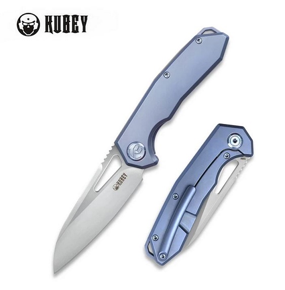 Kubey Vagrant S30V Framelock Folding Knife, Blue Titanium Handle KB284B