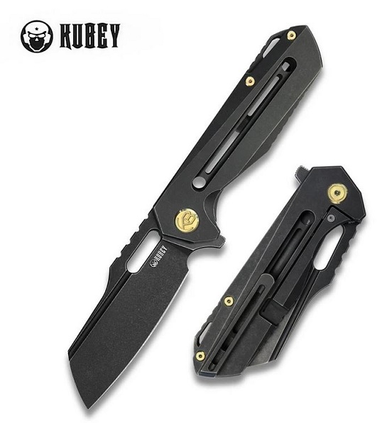 Kubey Atlas Flipper Framelock Knife, S35VN Black SW, Titanium Black, KB290B
