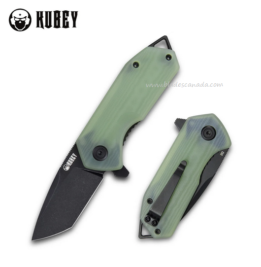 Kubey Campe Flipper Folding Knife, D2 Black SW, G10 Jade, KU203I