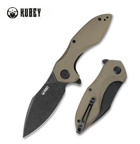 Kubey Noble Flipper Folding Knife, D2 Black SW, G10 Tan, KU236I