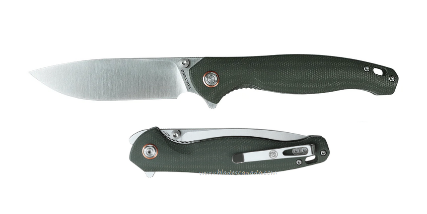 Vosteed Labrador Flipper Folding Knife, 154CM Satin, Micarta Green, LAB31M2