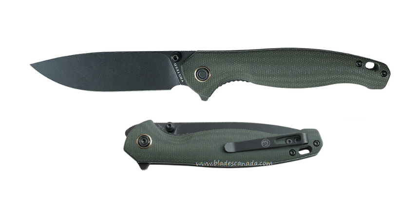Vosteed Labrador Flipper Folding Knife, 154CM Black SW, Micarta Green, LAB31M4