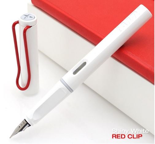 Lamy Safari Fountain Pen, Medium - Shiny White with Red Clip Limited Edition