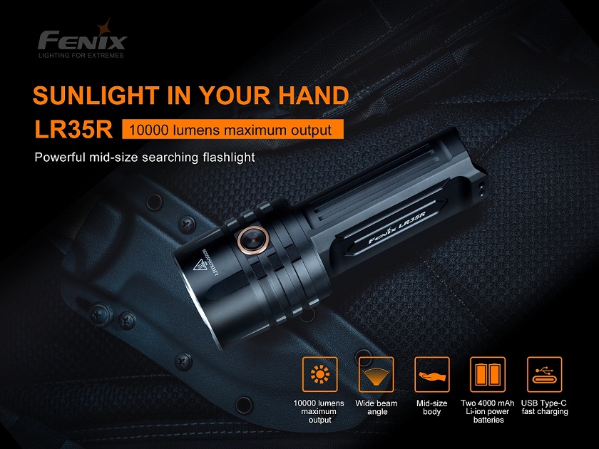 Fenix LR35R Rechargeable Super Bright Flashlight - 10,000 Lumens