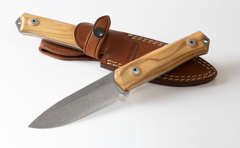 Lion Steel B41 UL Fixed Blade Knife, Sleipner, Olive Wood, Leather Sheath